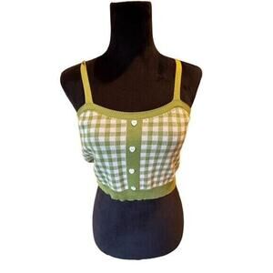 Cider Women's Green Checkered Knitted Plaid Cami Top Size L NWT